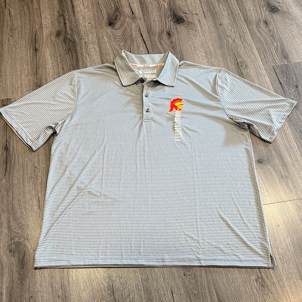 Gray Polo Shirt Embroidered USC Trojan Logo University Southern California
